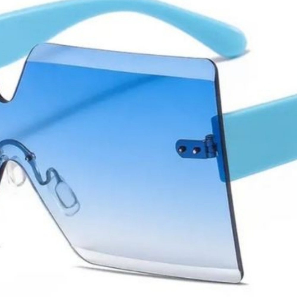 Oversized Blue Square Rimless Sunglasses - Picture 2 of 3